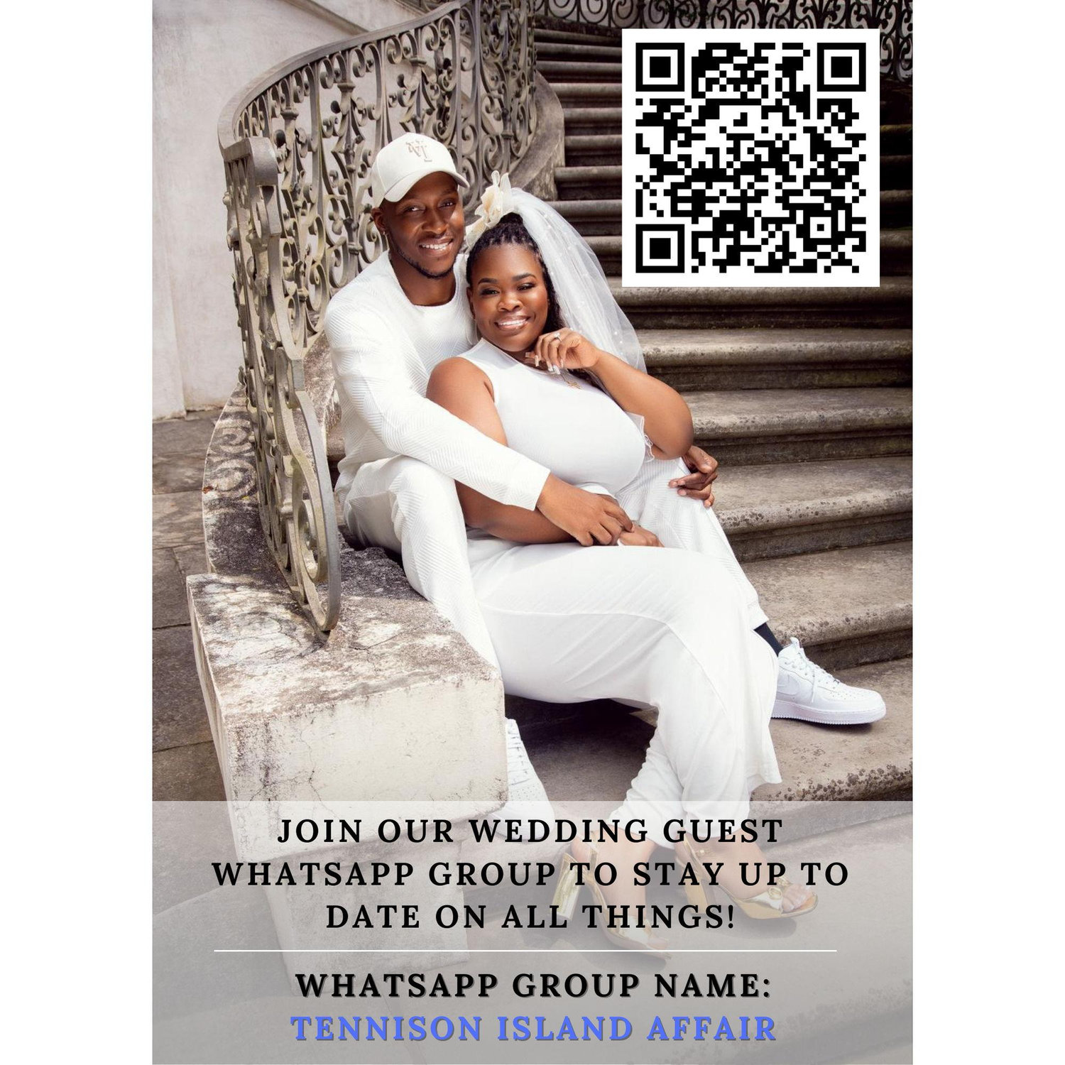 Please join our wedding guest WhatsApp group to stay up to date on all things! Group Name: Tennison Island Affair