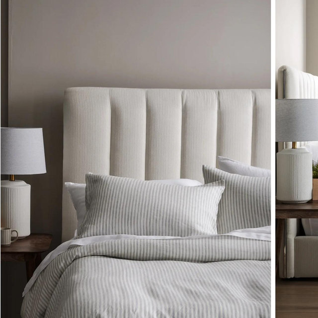 European Linen Deluxe Bedding Bundle - Queen, Mist/White Stripe