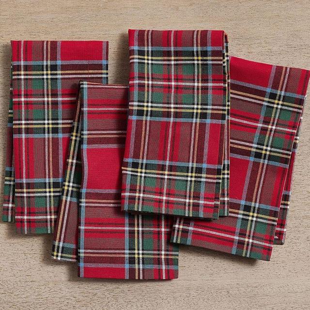 Stewart Plaid Cotton Napkins, Set of 4 - Red Plaid