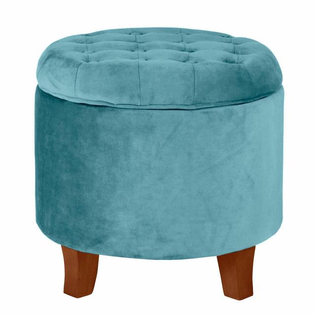 Velvet Tufted Round Ottoman with Storage Teal - HomePop