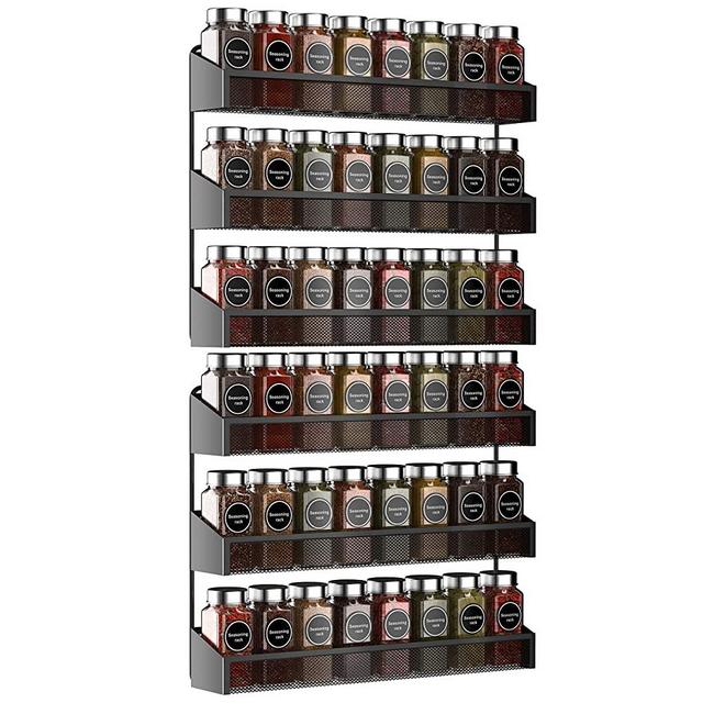 Auledio 2 Pack Spice Rack Organizer, 3 Tier Counter-top Stand or Wall Mounted Storage Rack Hanging Shelf for Kitchen Cabinet, Cupboard, Pantry Door Bathroom Shower Cosmetic (Black)