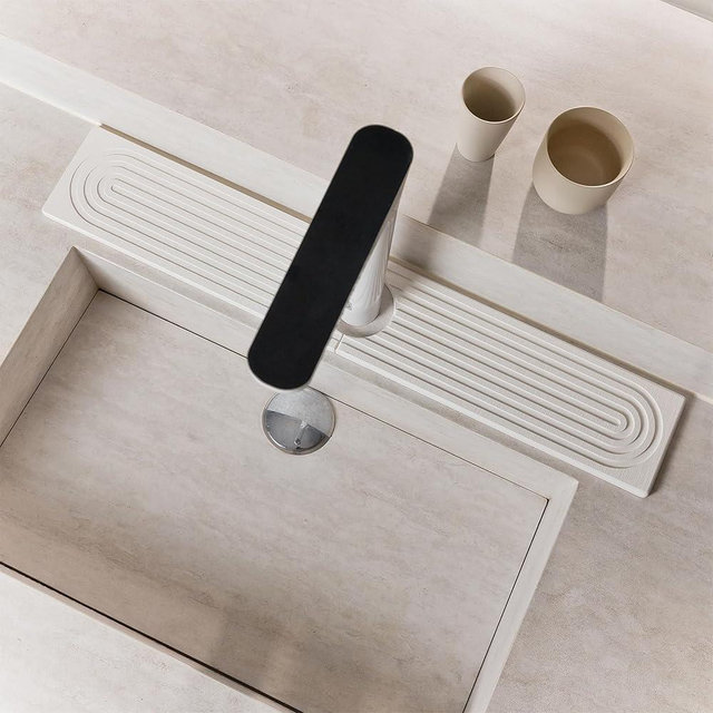 Nookawoo Stone Faucet Mat for Kitchen Sink, Quick Drying Mats, Water Absorbing Guard & Sink Protectors, Diatomite Bathroom Counter Tray, Kitchen Decor Home Accessories - White, Medium, 19.7''x4''