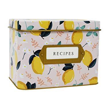 Jot & Mark Decorative Tin for Recipe Cards | Holds Hundreds of 4x6 Cards (Lemon Zest)