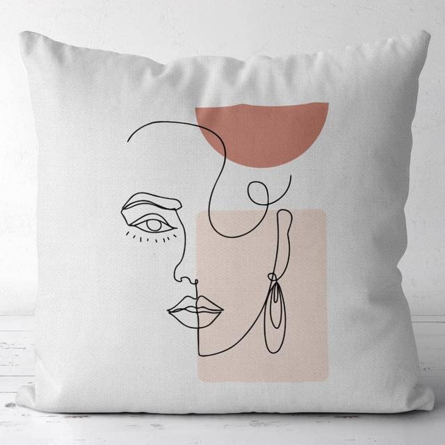 UWUKEI Boho Woman Line Abstract Minimalist Flax Throw Pillow Cover,18 x 18 Inch Decorative Cotton Linen Cushion Cover for Sofa Couch Bed(091), UWUKEI001