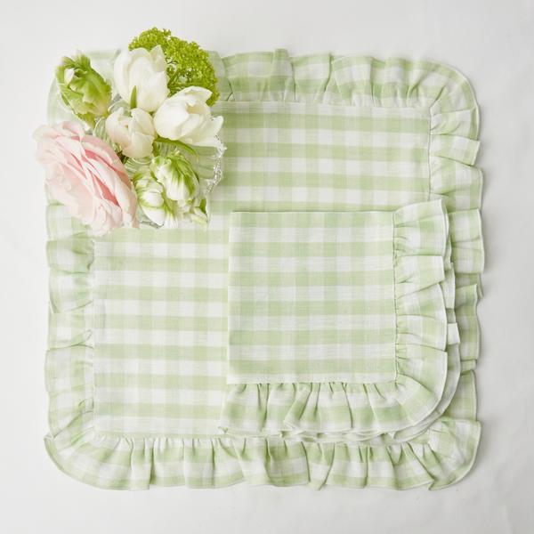 Pistachio Gingham Ruffle Linen Napkins (Set of 4)