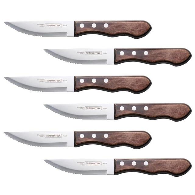 Tramontina 6-Piece Jumbo Steak Knife Set – Stainless Steel Blades with Ergonomic Handles