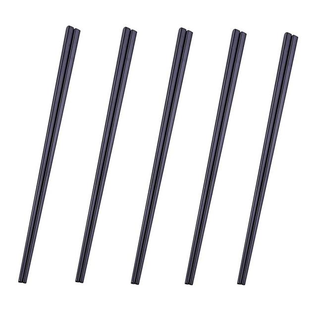 Dtdepth Stainless Steel Chopsticks - 5 Pairs Black Reusable Dishwasher Safe Chopsticks, Lightweight, 304 Stainless Steel, Easy to Use