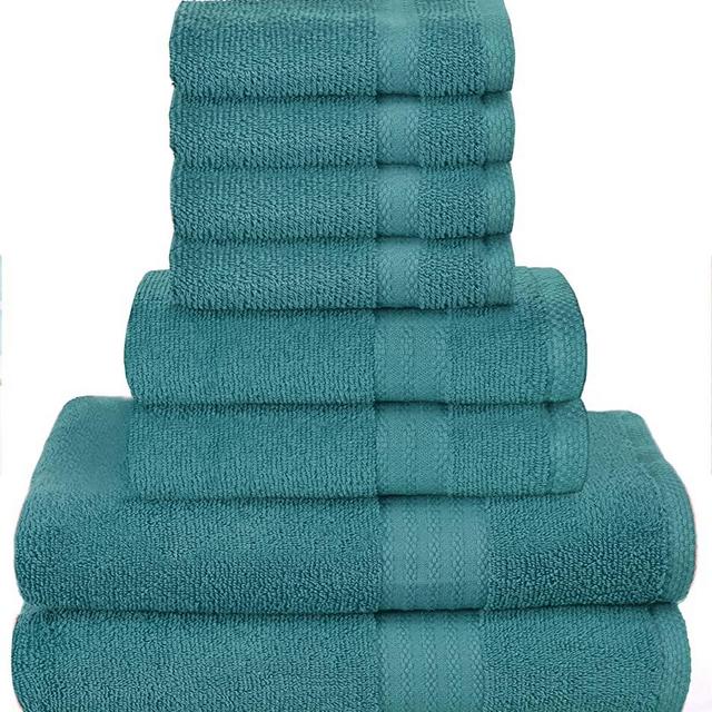 GLAMBURG Ultra Soft 8-Piece Towel Set - 100% Pure Ringspun Cotton, Contains 2 Oversized Bath Towels 30x54, 2 Hand Towels 16x28, 4 Wash Cloths 13x13 - Ideal for Everyday use, Hotel & Spa - Teal