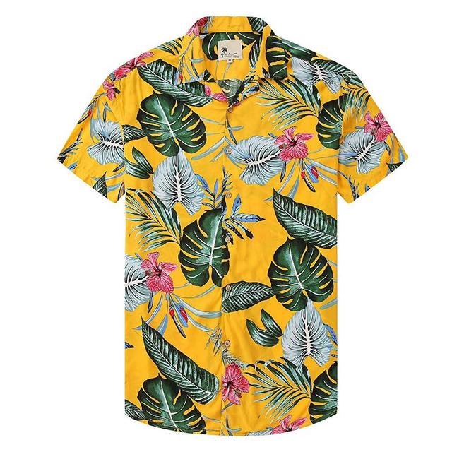 Damipow Hawaiian Shirts for Men Short Sleeve Aloha Beach Shirt Floral Summer Casual Button Down Shirts