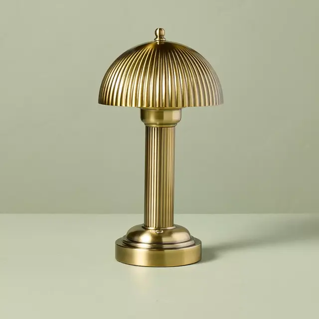 11.5" Fluted Metal Rechargeable Library Table Lamp Brass - Hearth & Hand™ with Magnolia