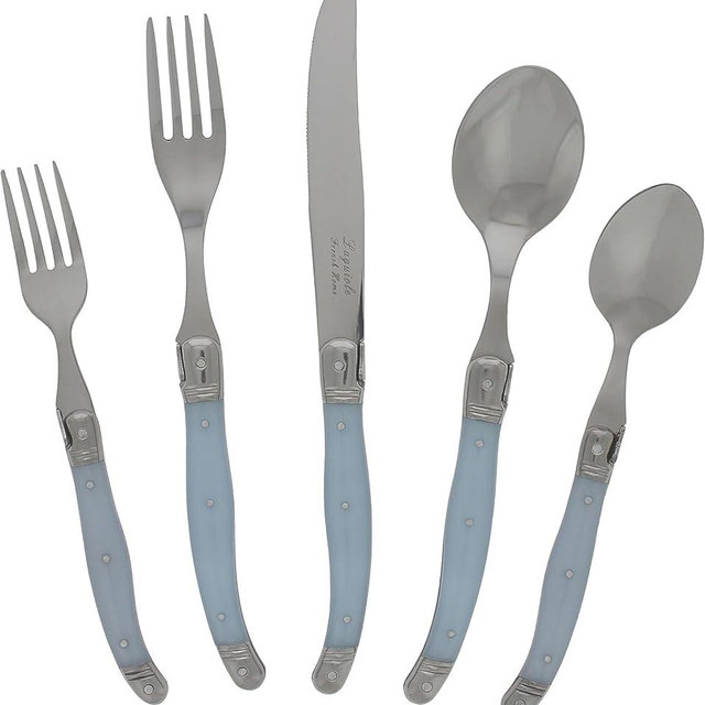 French Home Laguiole 20 Piece Flatware Set – Stainless Steel Flatware Set for 4 – Luxurious Light Blue Utensil Set with Knives, Spoons and Forks
