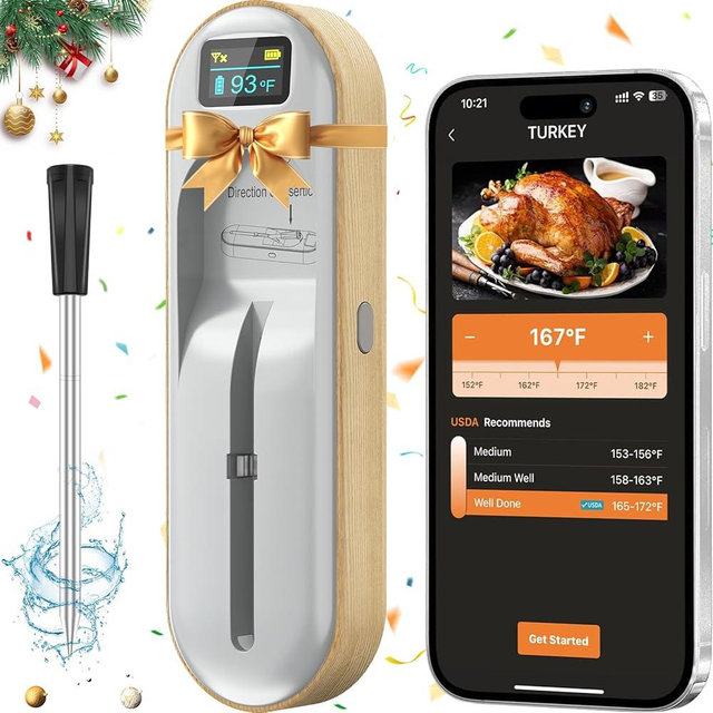 MAGODEY Wireless Meat Thermometer Digital, Instant Read, Long Bluetooth Range, Alarm, High-Temp-Resist Food Thermometer, Kitchen Gadgets, Grilling BBQ Accessories For Smoker, Cooking, Oven, Rotisserie