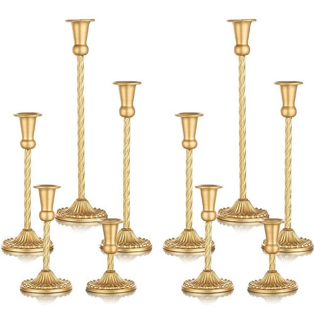 Sziqiqi Gold Candlestick Holders Set of 10 - Decorative Candle Holder for Candlesticks Taper Candles Wedding Birthday Candlelight Dinner Table Centerpiece