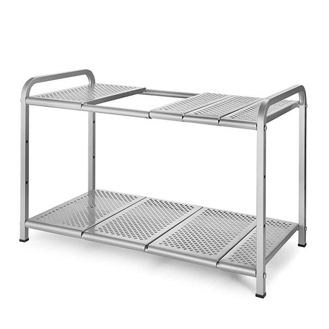 Simple Trending 2-Tier Under Sink Expandable Cabinet Shelf Organizer Rack for Kitchen Bathroom Storage, Silver