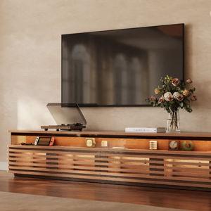 Horizontal Slatted TV Stand with Adjustable LED Lights