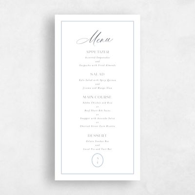 Blue Greenery Wedding Menu - Gavina