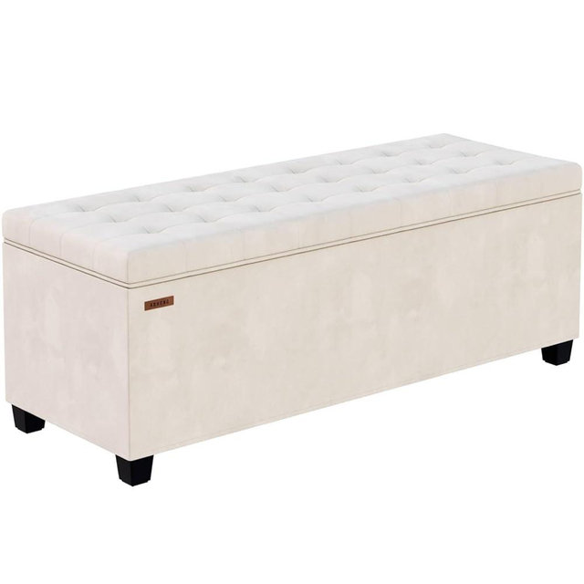 ABHENG Velvet Storage ottoman bench with legs,43.5”W x 15.7”D x 15.7”H,metal frame end of bed bench hold up to 770 LB,Large Storage Chest hold up to 770 LB,White UASND623W