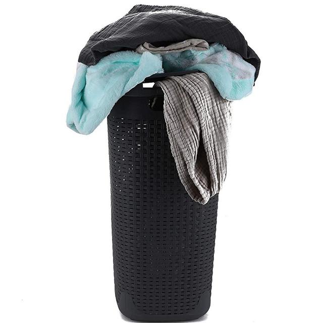 Mind Reader Basket Laundry Hamper with Cutout Handles, Washing Bin, Dirty Clothes Storage, Bathroom, Bedroom, Closet, 60 Liter, Grey