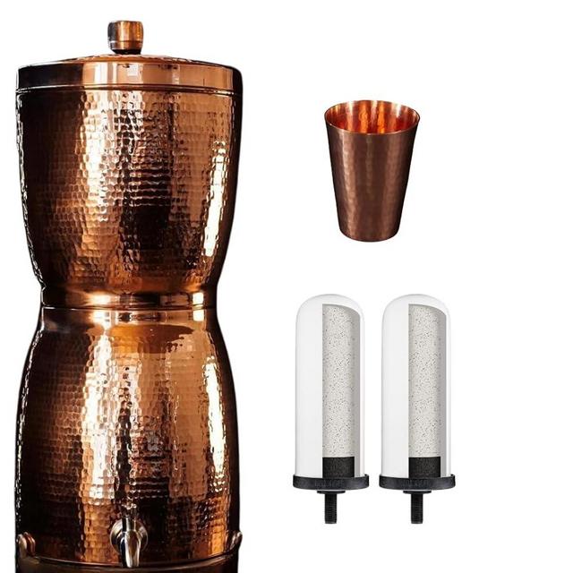 Sertodo Sana Vida Fluoride Water Filter System | Solid Copper Construction | 2 Gallon Capacity | Includes 2 Berkefeld Ultra Fluoride Filters, 1 Pure Copper Cup