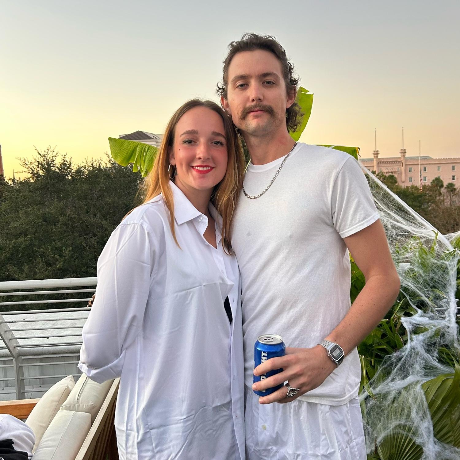First Halloween, we went as Mr. And Mrs. Smith.