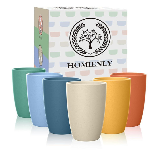 Homienly Wheat Straw Cups, Alternatives to Plastic Cups Reusable Set of 6, Unbreakable Drinking Cup Water Tumblers for Kitchen,Camping, Party, Dishwasher Safe Drinking Glasses Set(12 OZ, Colorful)