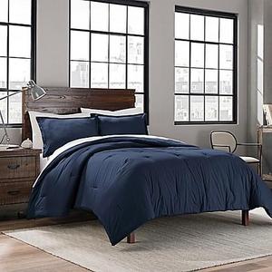 Garment Washed Solid Full/Queen Comforter Set in Navy
