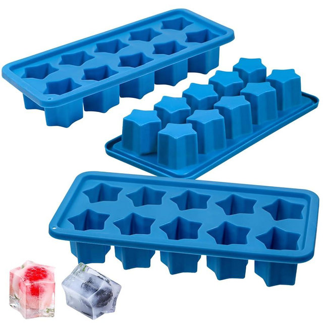 Webake Silicone Ice Cube Trays Star Shaped Ice Cube Molds for Whiskey and Cocktails, Easy Release Jelly Crayon Mold Pack of 3 Blue