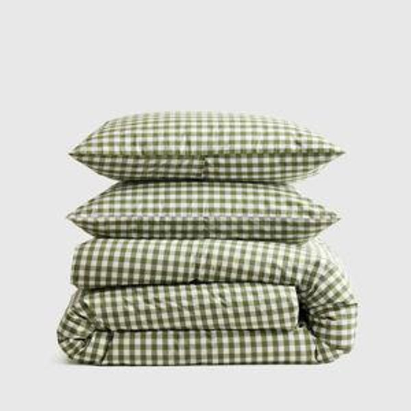 Olive Gingham Classic Organic Percale Duvet Cover Set - King/Cal King Size Chart, Olive Gingham