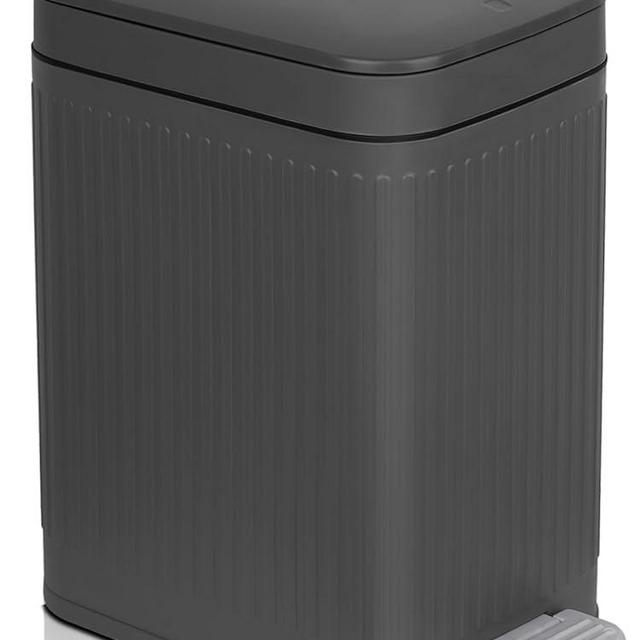 rejomiik Small Bathroom Trash Can with Lid Slim Soft Close Garbage Can Step Wastebasket Container Trash Bin for Office Bedroom Kitchen Living Room (2.6 Gallon Dark Gray)