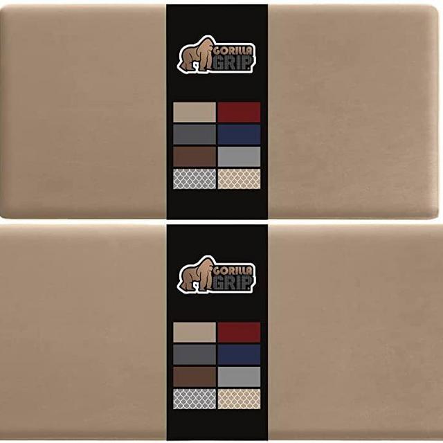 Gorilla Grip 2 Piece Anti Fatigue Cushioned Kitchen Floor Mat Set, Ergonomic Standing Office Desk Mats, Supportive Padded Memory Foam Rugs Waterproof Scratch Resistant Topside 17x24 and 17x48, Beige