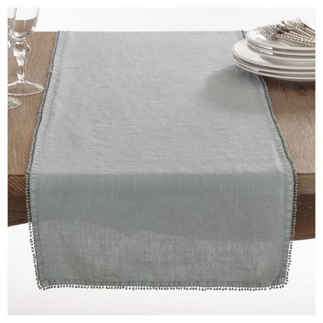 Blue PomPom Design Table Runner (16"x72")- Saro Lifestyle