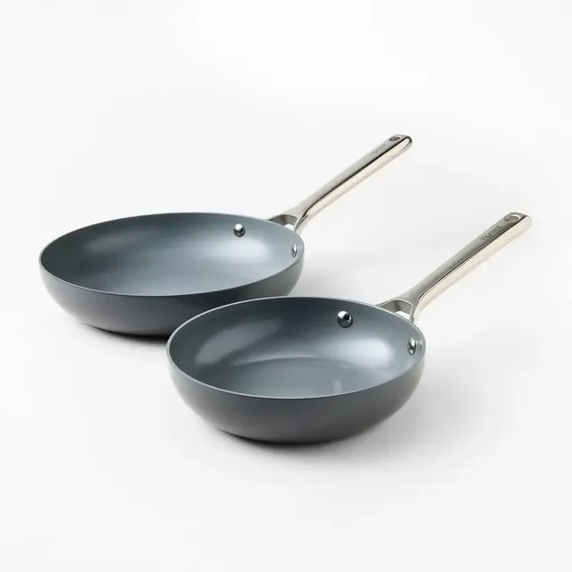 2pk Nonstick Ceramic Coated Aluminum Frypan Set Dark Gray - Figmint™