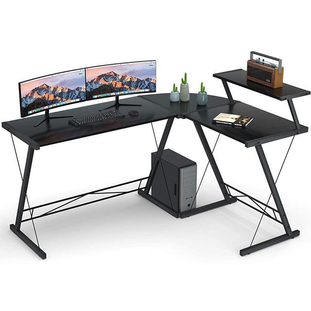 L Shaped Desk Home Office Desk with Round Corner.Coleshome Computer Desk with Large Monitor Stand,PC Table Workstation, Black