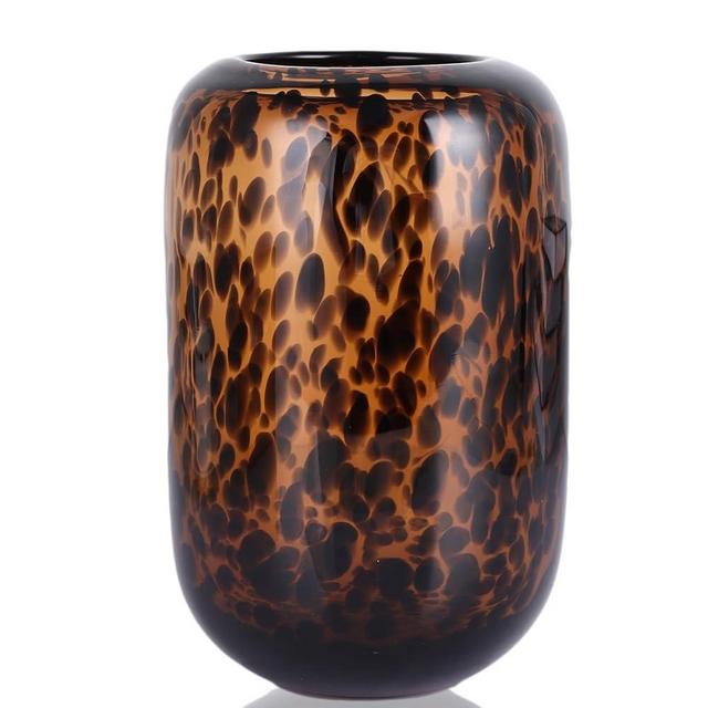 8.2in Amber Vase,Brown Glass,Round Art,Modern Clear Glass Vase,Decorative Bottles for Home Decor,Farmhouse Centerpiece,Wide for Living Room, Kitchen,Office, Dining (S)