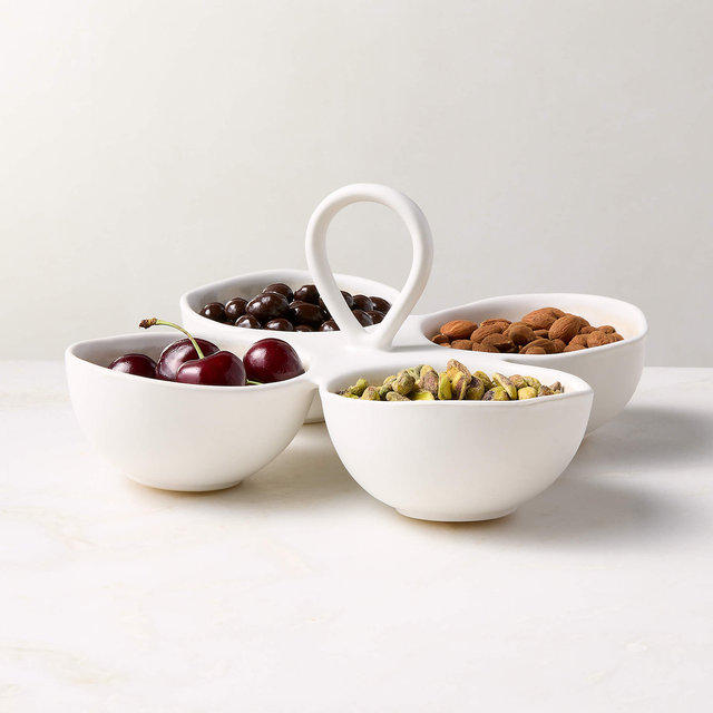 Hyacinth White 4-Section Divided Serving Bowls With Reactive Glaze