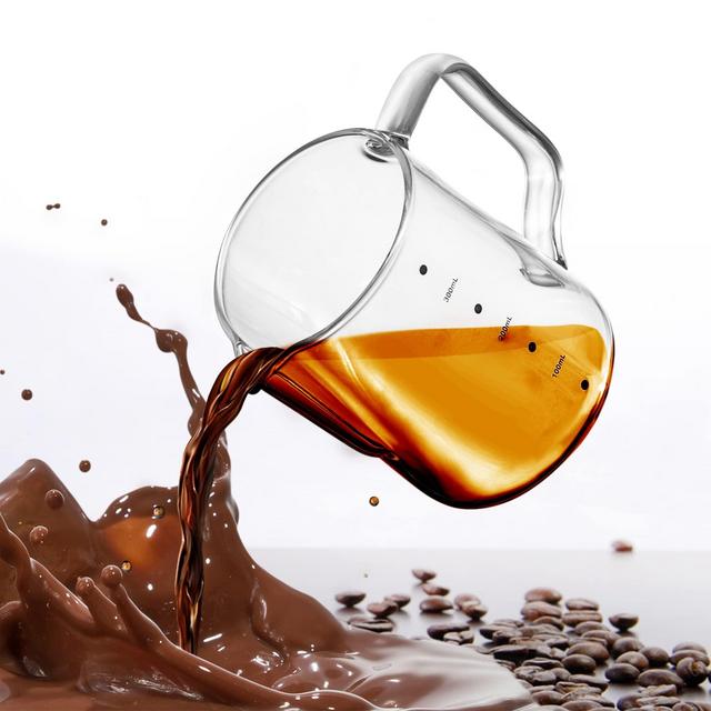 High Borosilicate Glass Milk Frothing Pitcher with Measurement, 12oz/350ml Heat Resistant Glass Coffee Cappuccino Latte Art Barista Steaming Pitchers