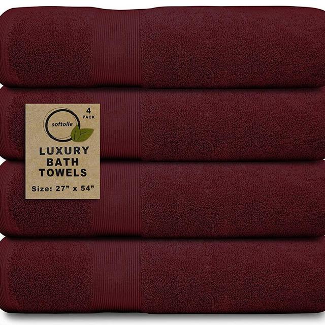Softolle 100% Cotton Luxury Bath Towels - 600 GSM Cotton Towels for Bathroom - Set of 4 Bath Towel - Eco-Friendly, Super Soft, Highly Absorbent Bath Towel - Oeko-Tex Certified - 27 x 54 inches (Red)