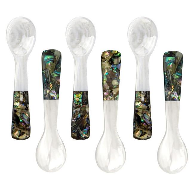 DUEBEL Set of 6 Caviar Spoons of Abalone Handle, 4" Mother of Pearl Spoons for Caviar Serving, Egg Serving, Catering Deroration, Restaurant Tableware