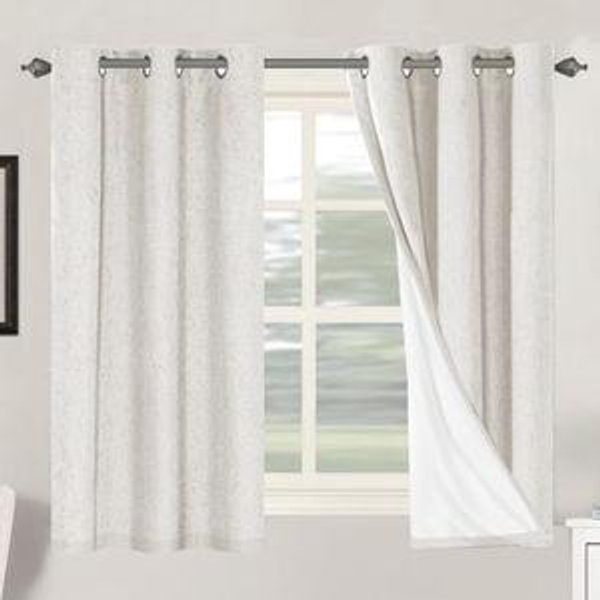 H.VERSAILTEX Primitive Linen Curtains 100% Blackout Curtain Drapes Burlap Fabric Curtains with White Thermal Insulated Liner, Grommet Top Drapes Living Room/Bedroom (2 Panels, 42 x 54 Inch, Ivory)