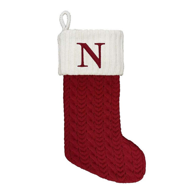 St. Nicholas Square Red and White 21 Inches Christmas Knit Stocking Letter N