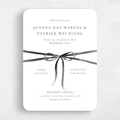 White Rounded Wedding Invitation - Brunate Portrait