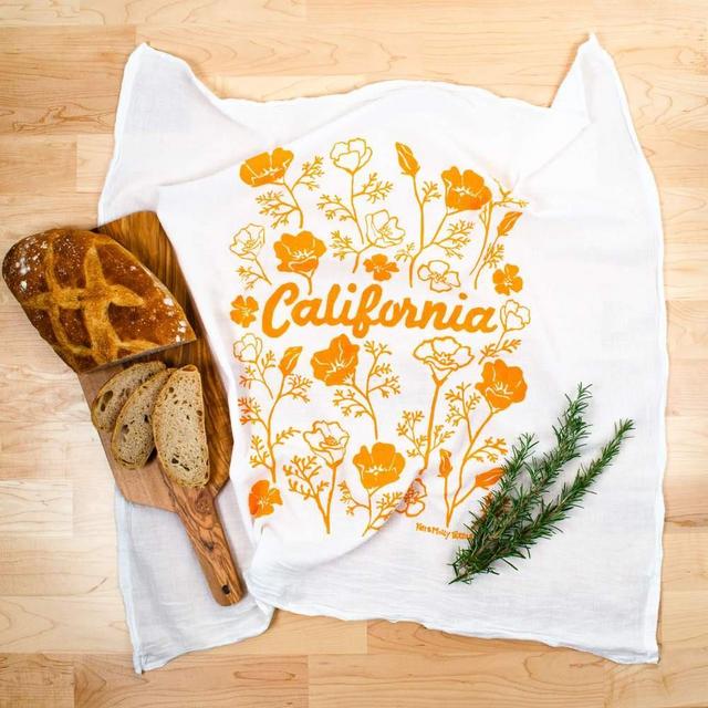 Flour Sack Dish Towel: Poppies, Squash