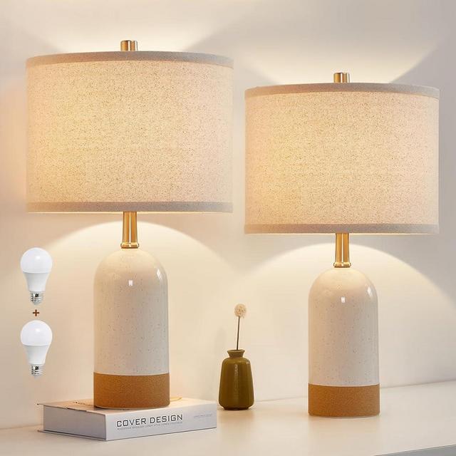 GyroVu 3 Color Temperature Small Table Lamp for Bedroom,Bedside Desk Reading Lamps,21.5" Nightstand Ceramic Lamp for Kids Room,Living Room,Dorm,Home Office,Bulbs Included