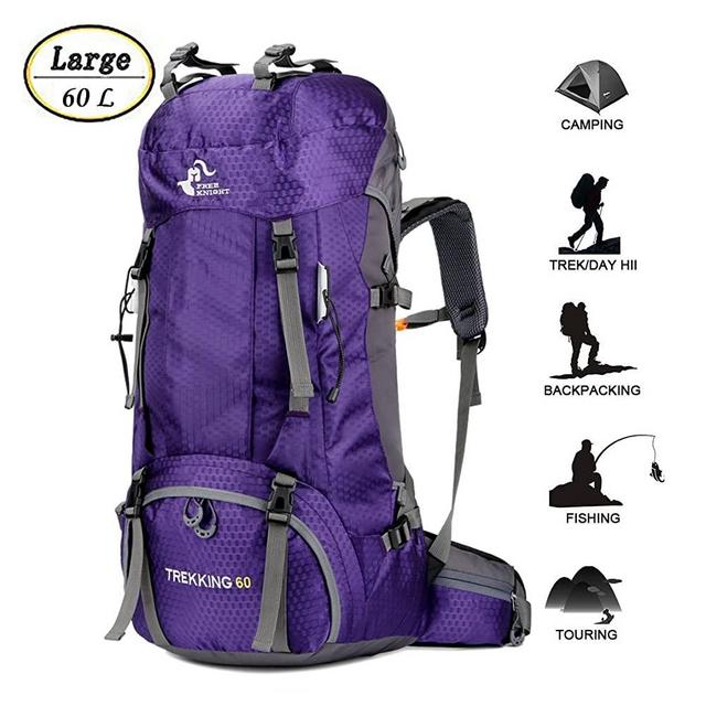 60L Waterproof Lightweight Hiking Backpack with Rain Cover,Outdoor Sport Travel Daypack for Climbing Camping Touring