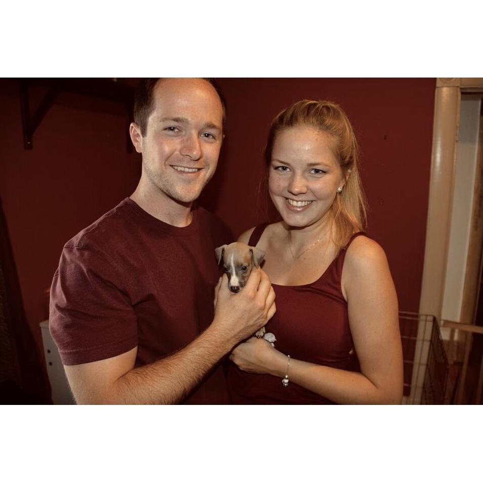 Our first family photo with our new puppy Arlo in 2017!