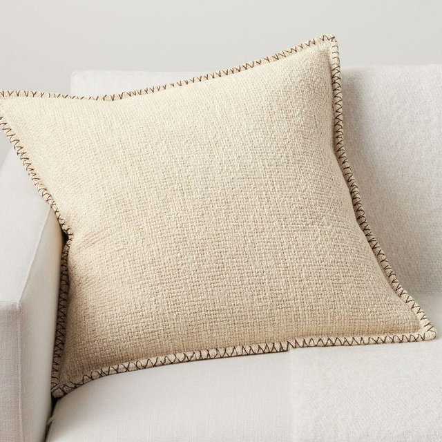 Bergen Stitched Flange Pillow Cover, Ivory, 24"