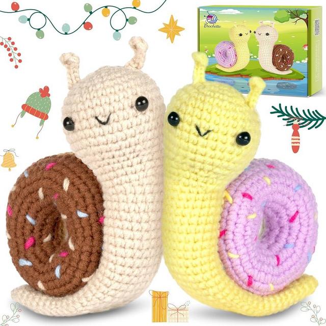 Crochetta Crochet Kit for Beginner, Crochet Starter Kit w Step-by-Step Video Tutorials, Learn to Crochet Kits for Adults & Kids, DIY Knitting Supplies, 2-Pack Snail Couple (40%+ Yarn Content)