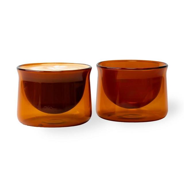 FLUR Latte Glass (Set of 2): For Lattes and Milk Drinks - Makes Latte Art Easier - Double-Walled Borosilicate Glass - Handmade - 7oz (Amber)