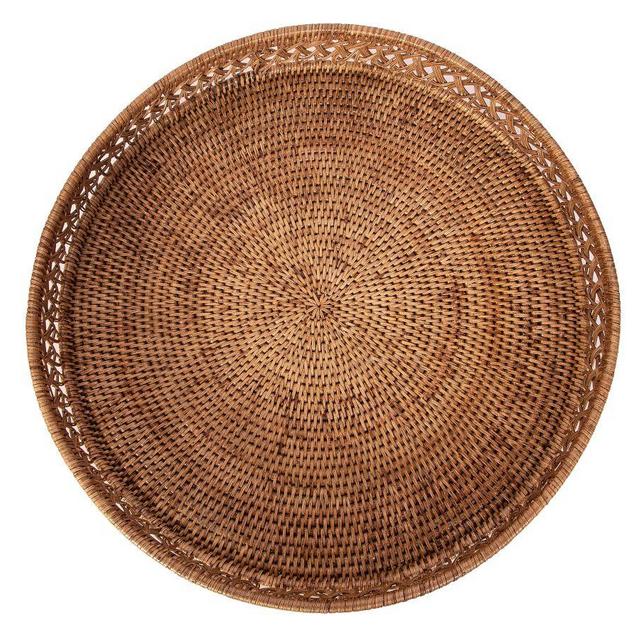 Handwoven Tava Braided Rattan Round Tray, 16” - Honey Brown