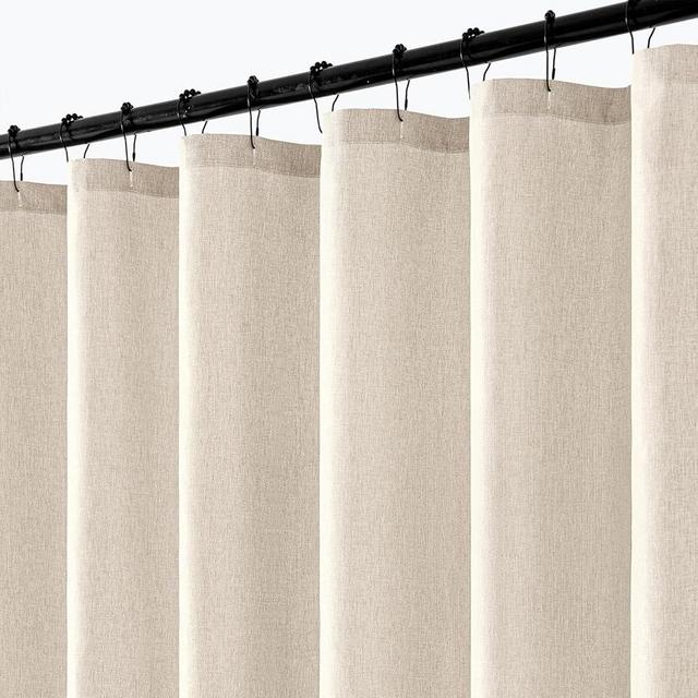 ANRODUO Long Linen Shower Curtain with 12 Metal Hooks, Boho Farmhouse Cream Fabric Shower Curtain Set - Waterproof & Heavy Duty Polyester, Button Hole Design, Machine Washable for Bathroom, W72xL90